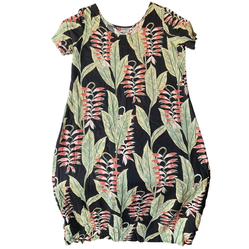 Hilo Hattie The Hawaii Original Women Maxi Dress size L Rayon Floral Green Black